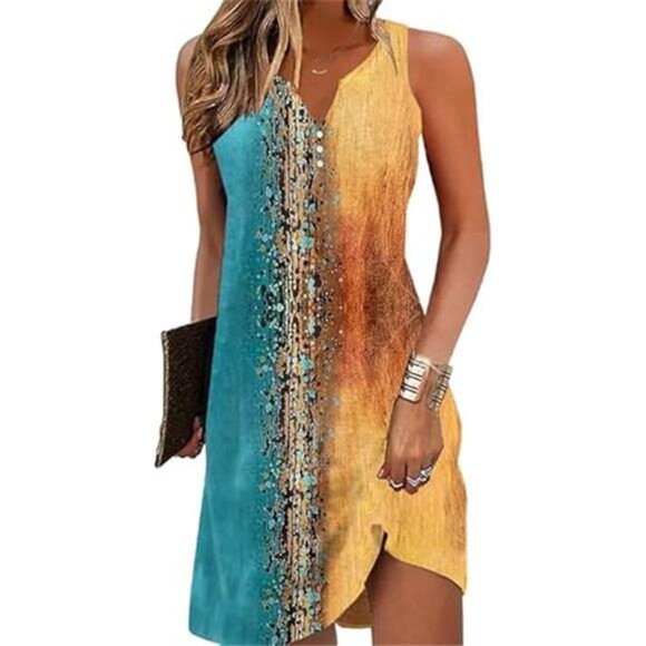 Women's V-Neck Floral A-Line Sundress – Sleeveless, Vintage, Elegant, and Casual - Picture 3 of 3